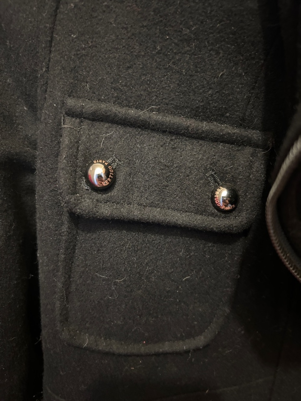 Vertigo Paris Black Military-Style Wool Blend Pea Coat - Picture 4 of 6